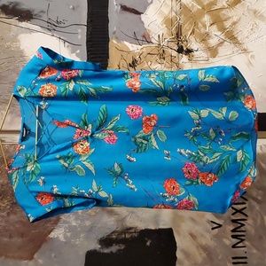 Express Blue Floral Print Vneck Blouse Women S